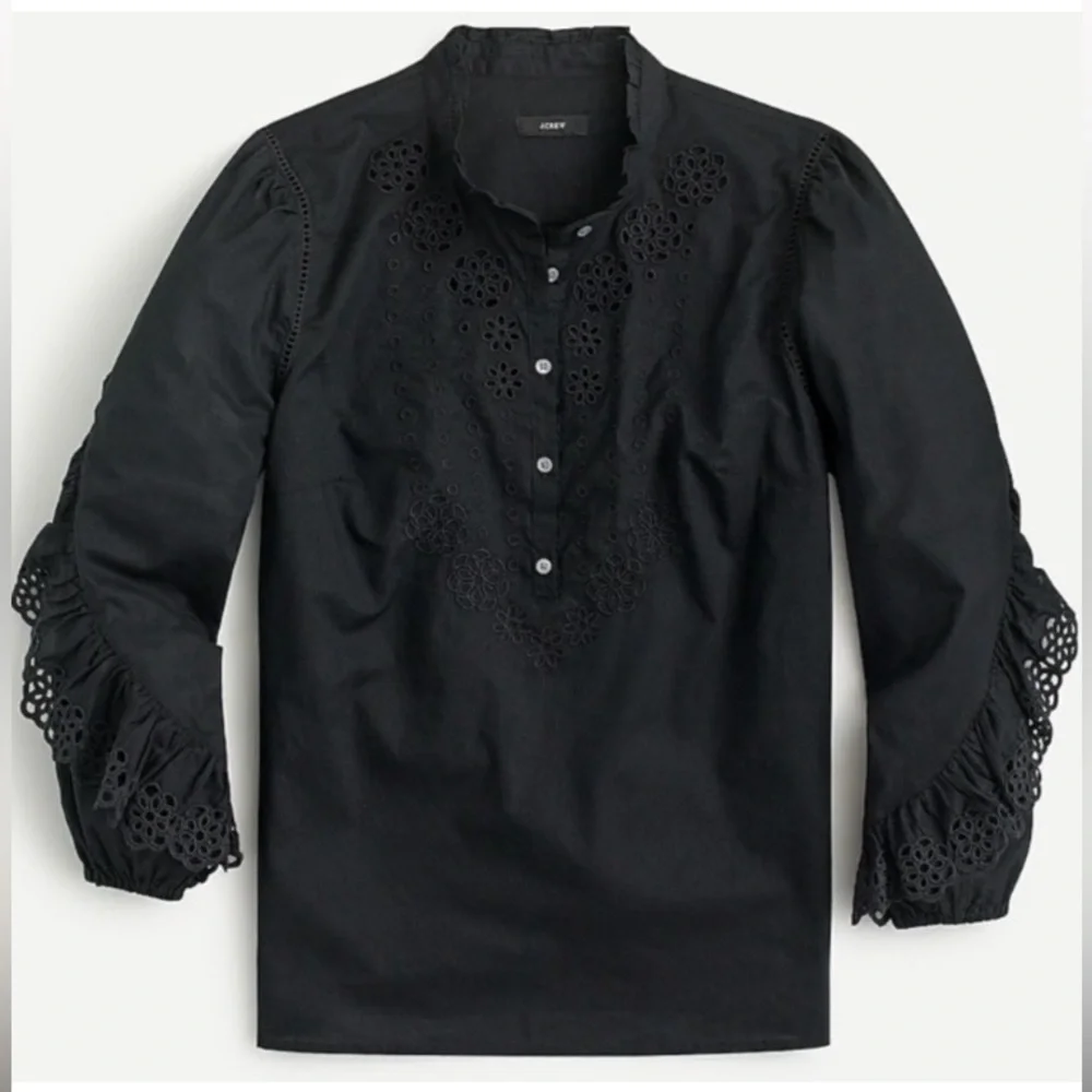 J. Crew Floral Embroidered Eyelet Ruffle Sleeve 100% Cotton Whimsigoth Blouse